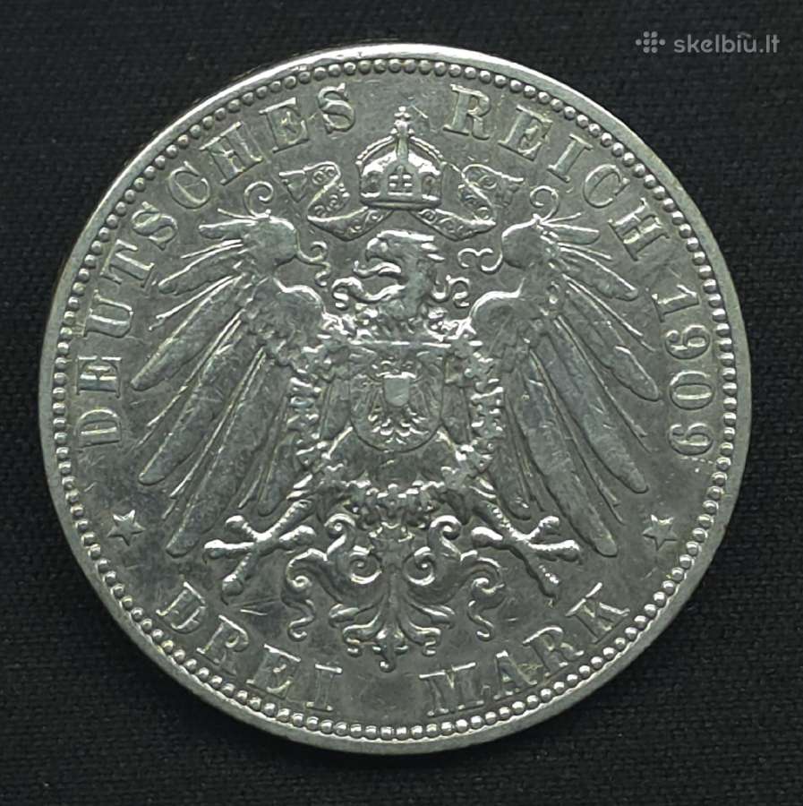 3 markės 1909 m. J Hamburgas, sidabras - nuotraukos Nr. 7