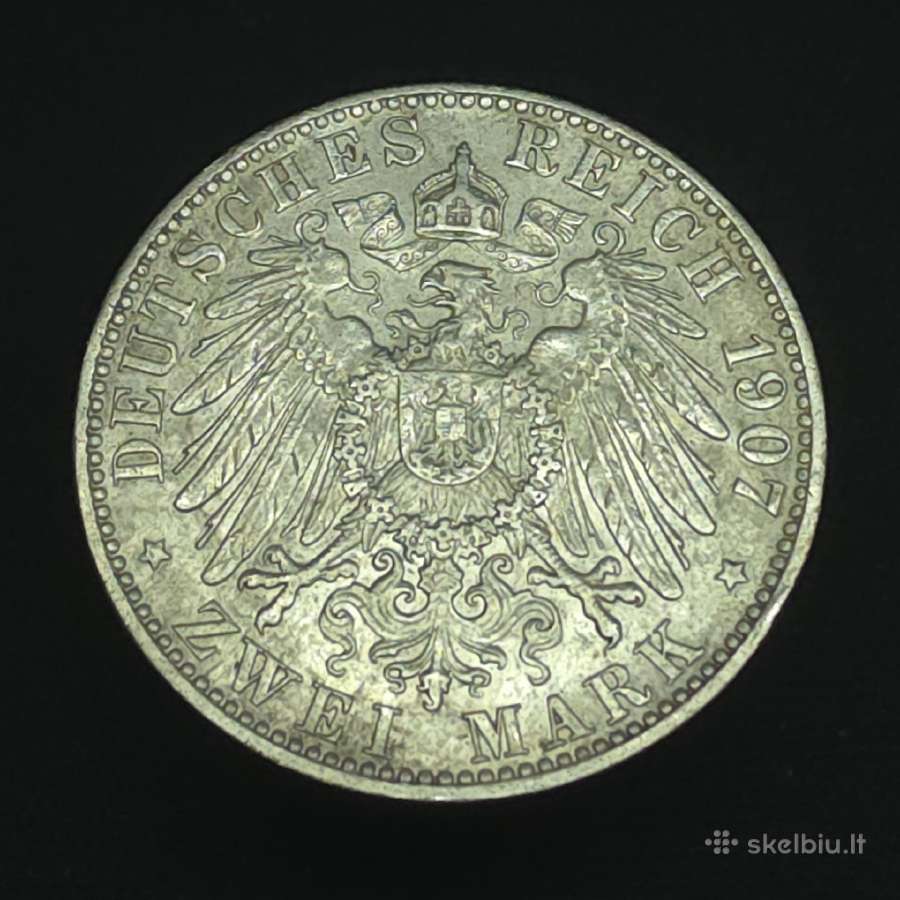 Sidabrinė moneta 2 markės (Hamburgas) 1907 m. (J) - nuotraukos Nr. 2