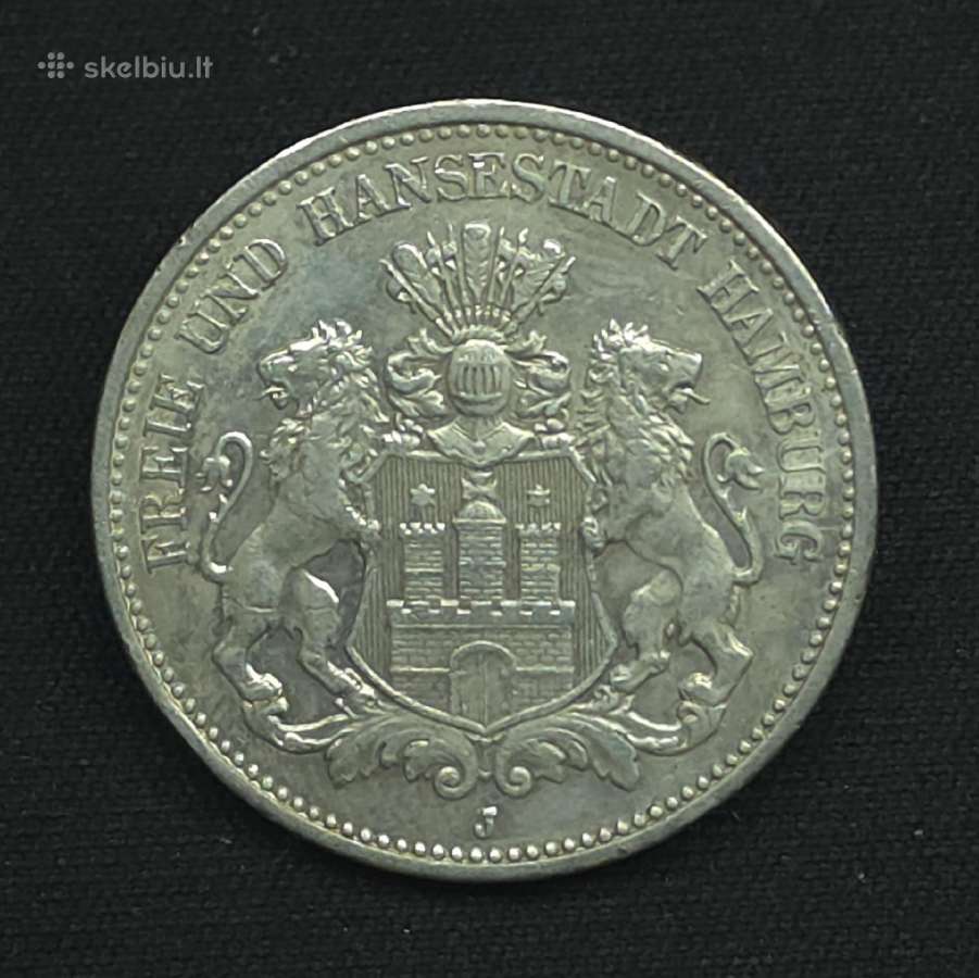 Sidabrinė moneta 2 markės (Hamburgas) 1907 m. (J) - nuotraukos Nr. 4