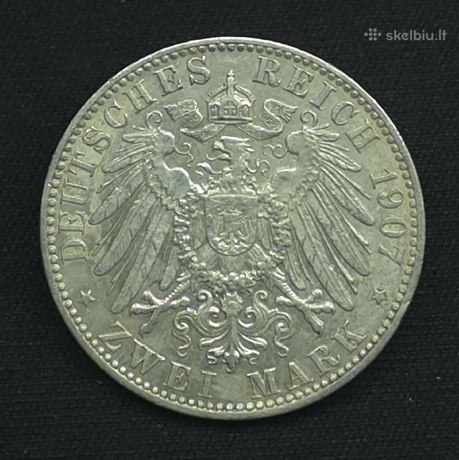Sidabrinė moneta 2 markės (Hamburgas) 1907 m. (J) - nuotraukos Nr. 5