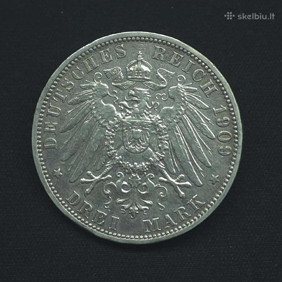 Sidabrinė moneta 3 markės 1909 m. Badenas (G) - nuotraukos Nr. 5