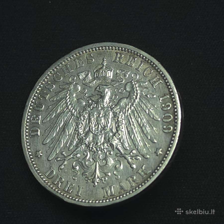Sidabrinė moneta 3 markės 1909 m. Badenas (G) - nuotraukos Nr. 7