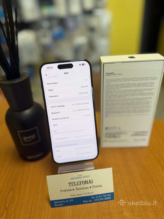 iPhone 15pro 256gb Black Su Garantija - nuotraukos Nr. 4