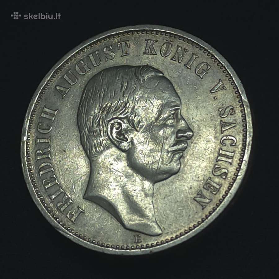 Sidabrinė moneta 3 markės 1908 m. Saksonija (E) - nuotraukos Nr. 4