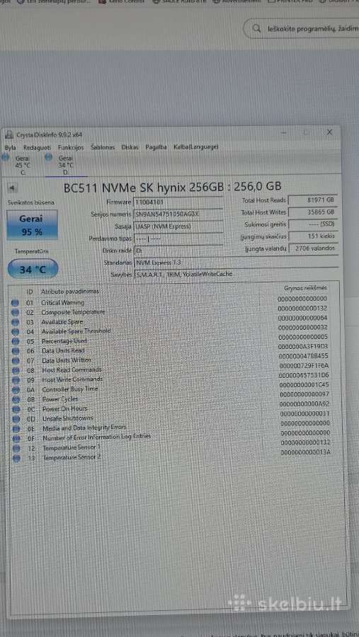 SSD Diskas Nvme M.2 2230 256gb Pcie Gen3 - nuotraukos Nr. 2