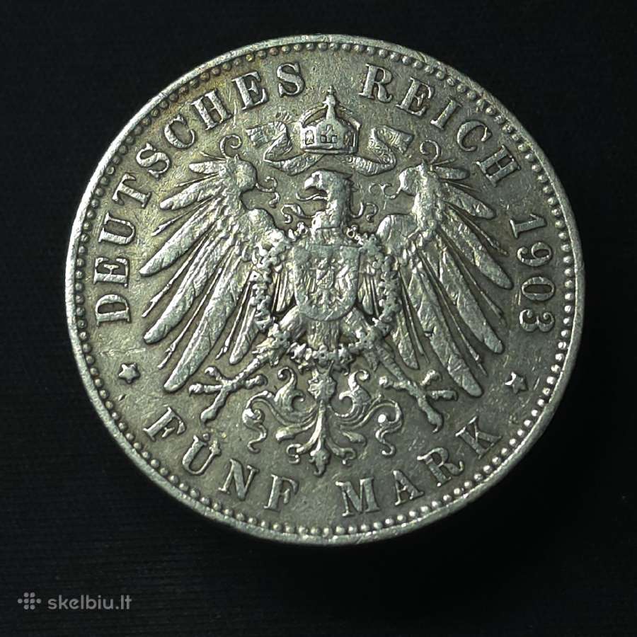 Sidabrinė moneta 5 markės 1903 m. Saksonija (E) - nuotraukos Nr. 2