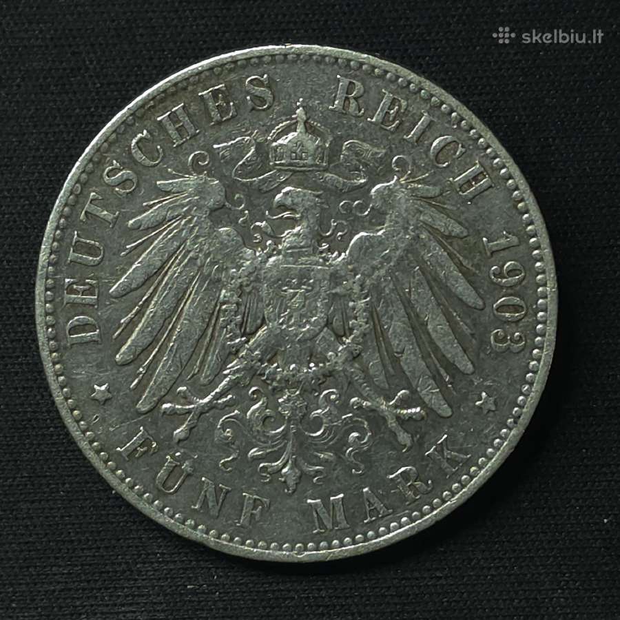 Sidabrinė moneta 5 markės 1903 m. Saksonija (E) - nuotraukos Nr. 5