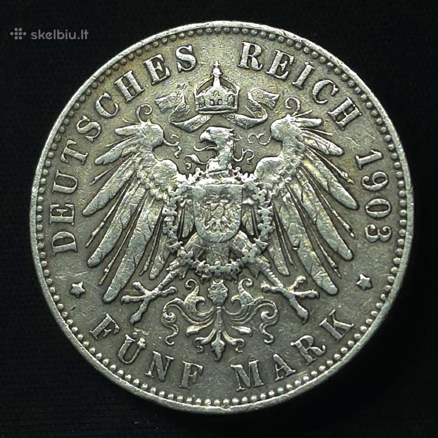 Sidabrinė moneta 5 markės 1903 m. Saksonija (E) - nuotraukos Nr. 7