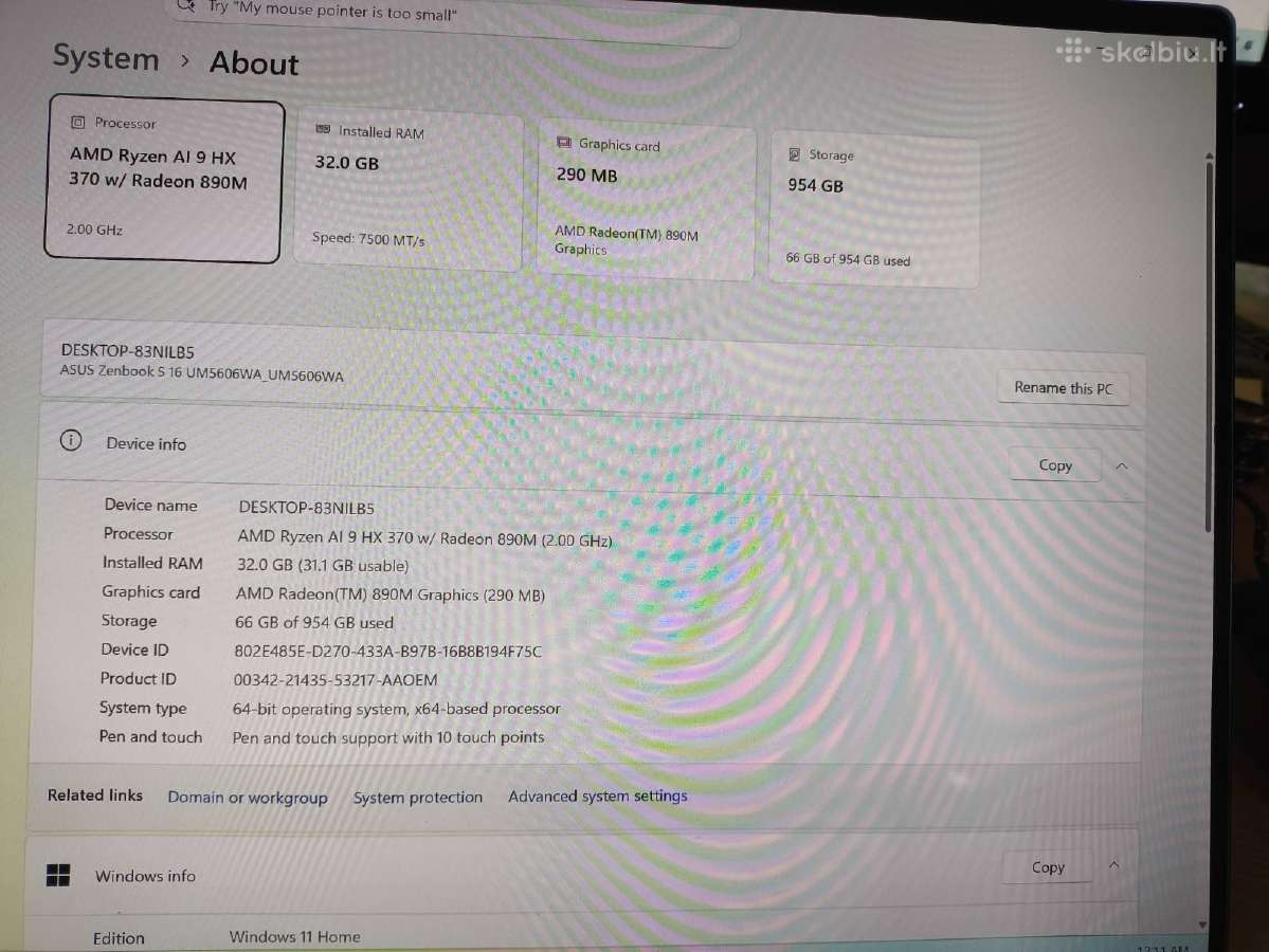 Zenbook 16" Oled 3k Ts Ryzen Ai 9 Hx 370 32gb 1tb - nuotraukos Nr. 4