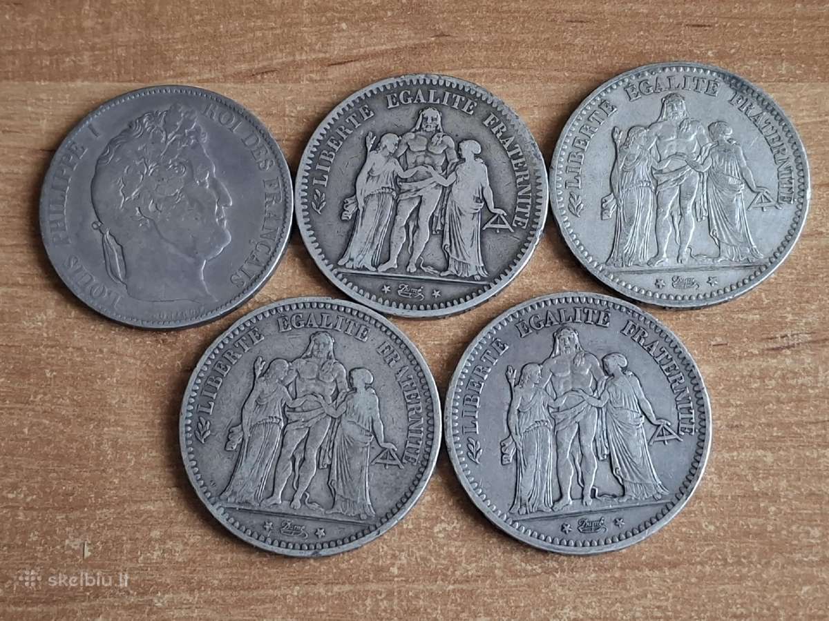 5vnt. Sidabrinių Prancūzijos 5 frankų - nuotraukos Nr. 2