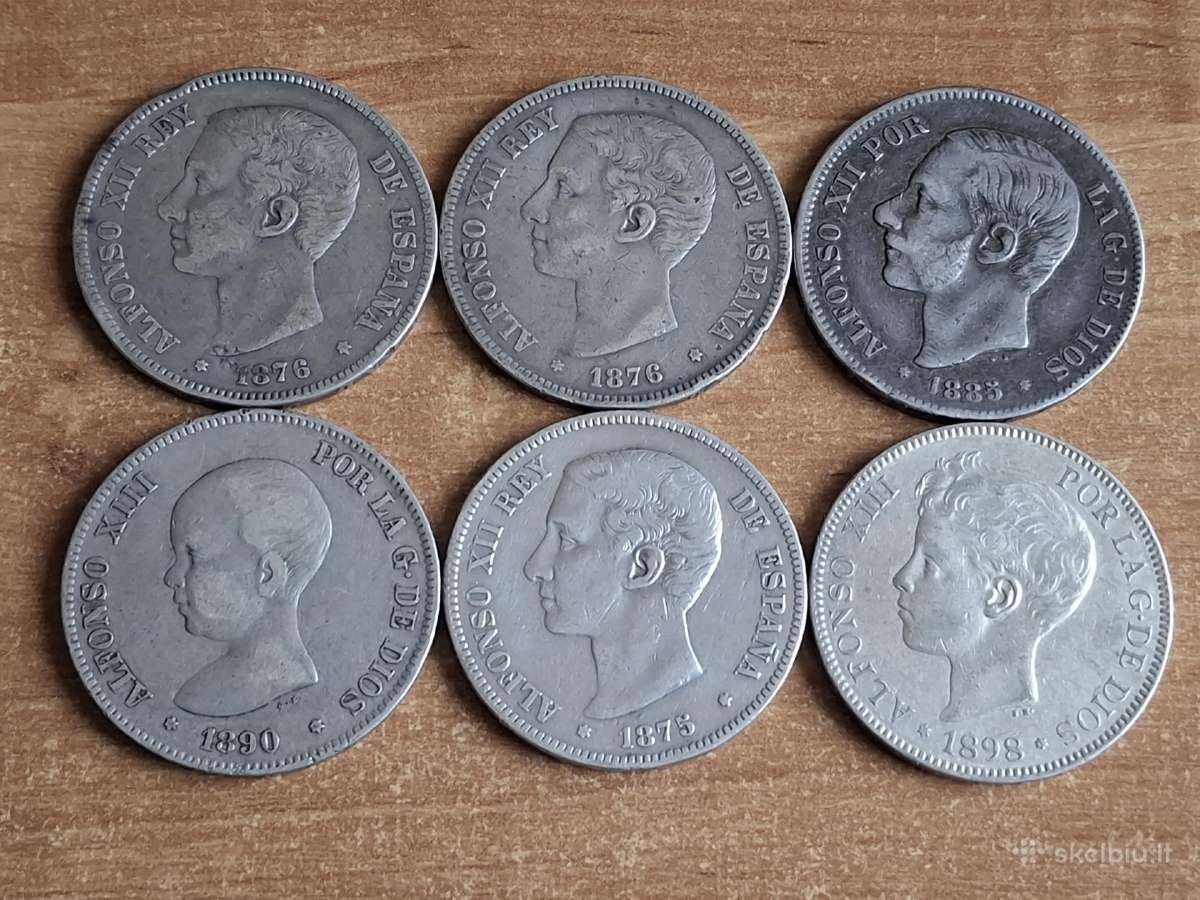 6vnt. Sidabrinių Ispanijos 5 pesetų - nuotraukos Nr. 2