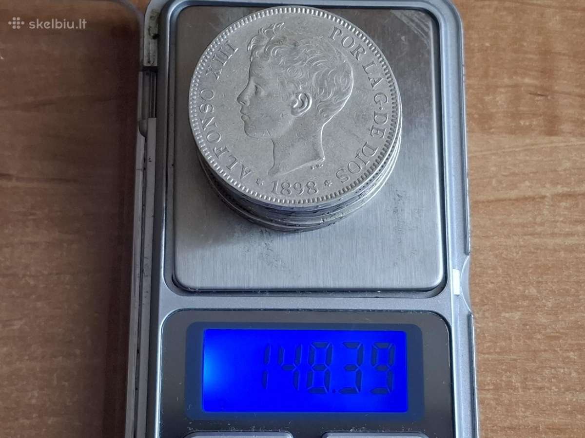 6vnt. Sidabrinių Ispanijos 5 pesetų - nuotraukos Nr. 3