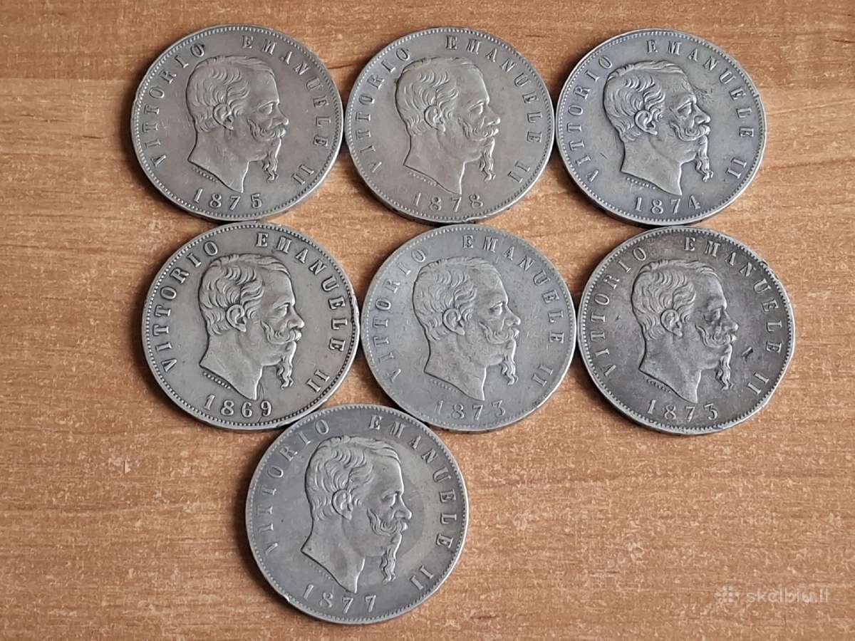 7vnt. Sidabrinių Italijos 5 lirų - nuotraukos Nr. 2