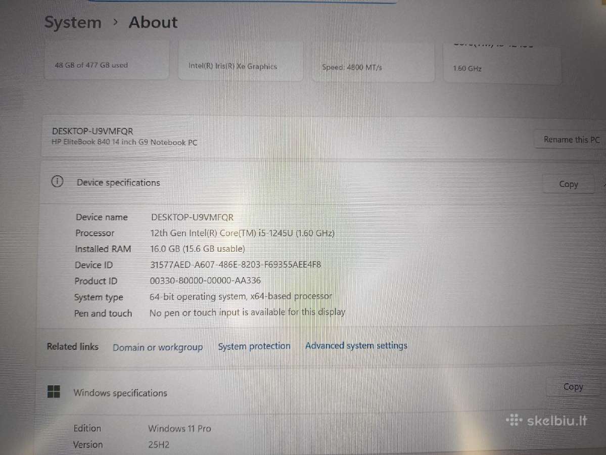 Elitebook 14" 840 G9 i5-1245u 16gb 512 22% Usa Kb - nuotraukos Nr. 4