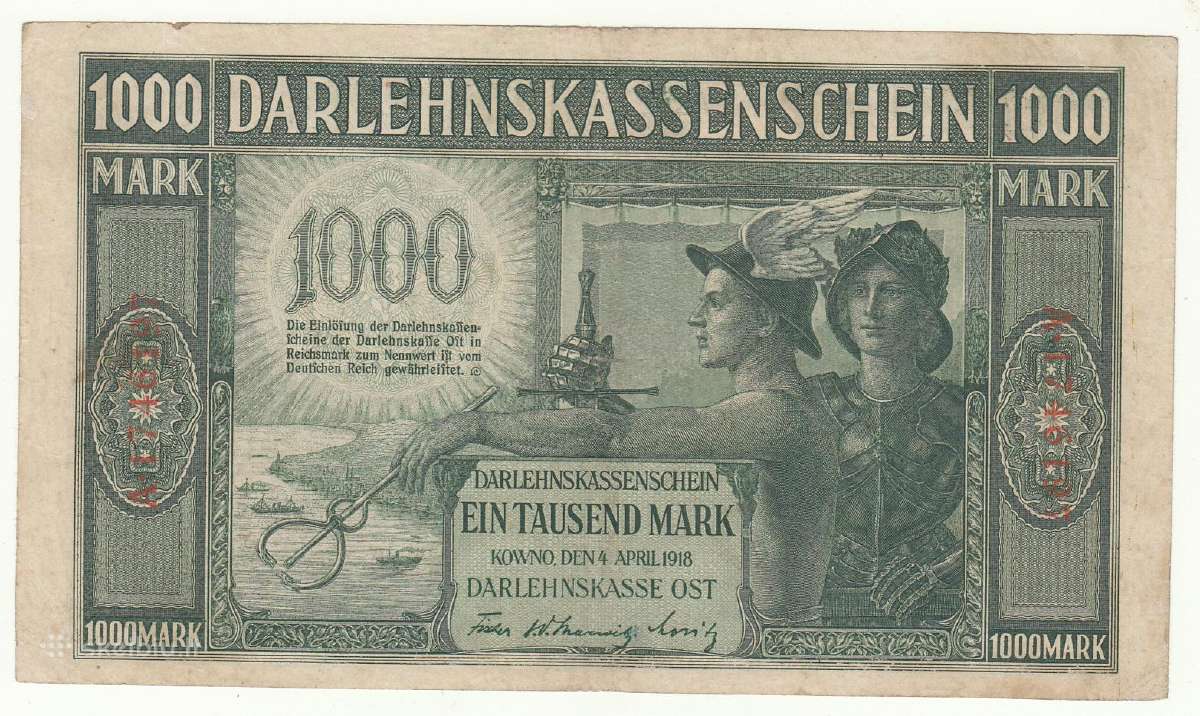 1000 markių. 1918 m. Auksinai. Ostmarkės. - nuotraukos Nr. 2