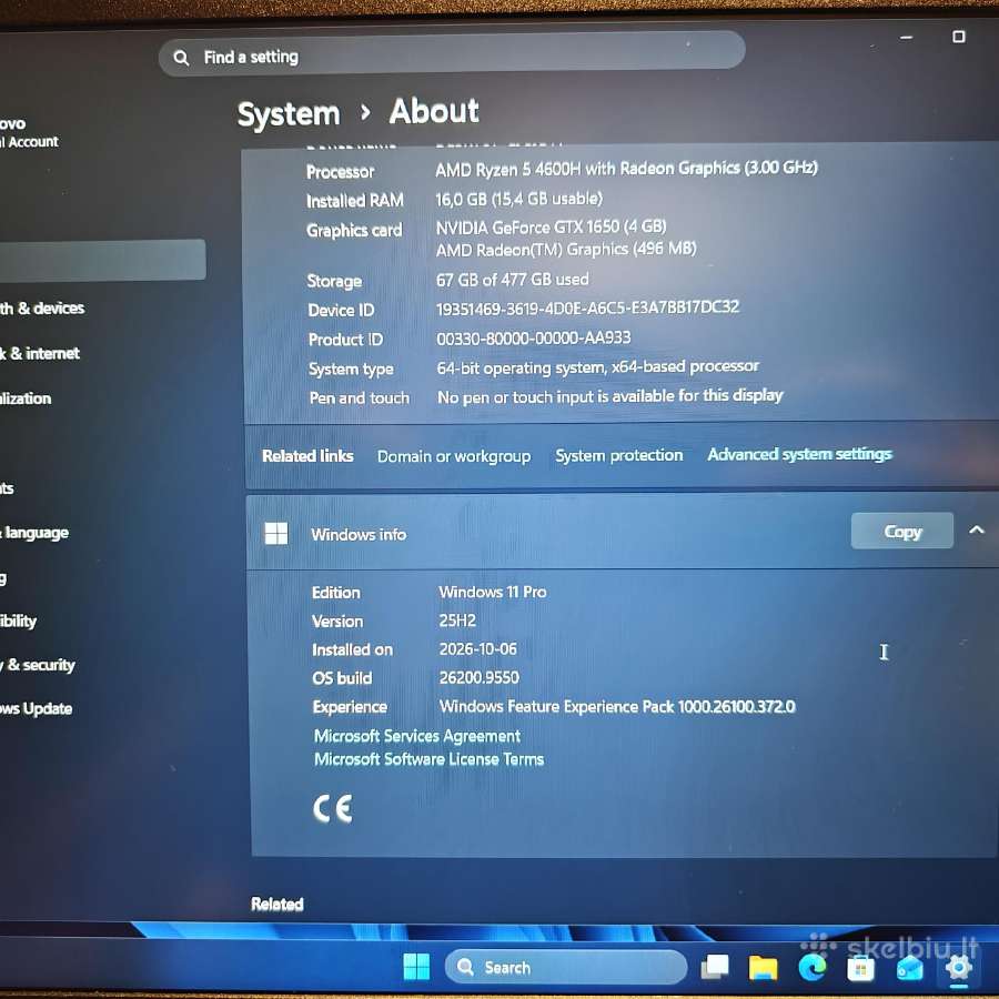 Lenovo Ideapad Gaming 3 4600h/16gb/512ssd/gtx 1650 - nuotraukos Nr. 8