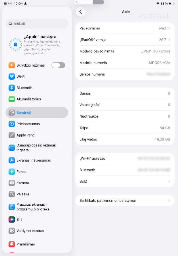 iPad 10.9" (10 kartos), 64gb, Silver, 2023 m. - nuotraukos Nr. 4