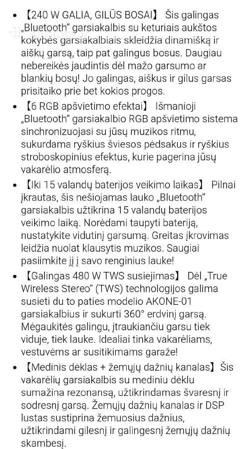 Nešiojama Akone Bluetooth kolonėlė,240w - nuotraukos Nr. 5