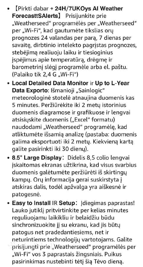 Išmanioji Wi-fi meteorologine stotelė Sainlogic - nuotraukos Nr. 7