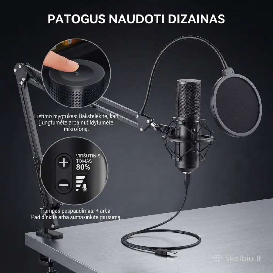 Usb žaidimų ir transliacijų mikrofonas Tonor Q9 - nuotraukos Nr. 3