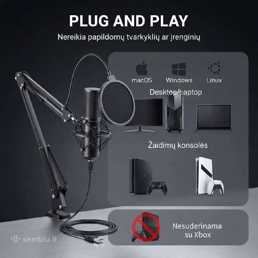 Usb žaidimų ir transliacijų mikrofonas Tonor Q9 - nuotraukos Nr. 6