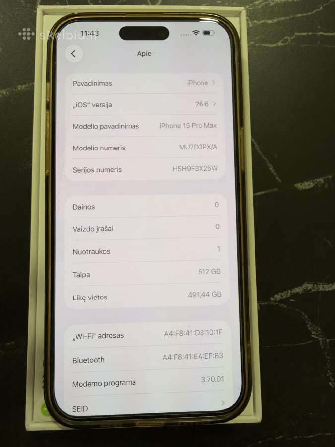 Parduodu Apple iPhone 15 Pro Max White 512 GB - nuotraukos Nr. 5