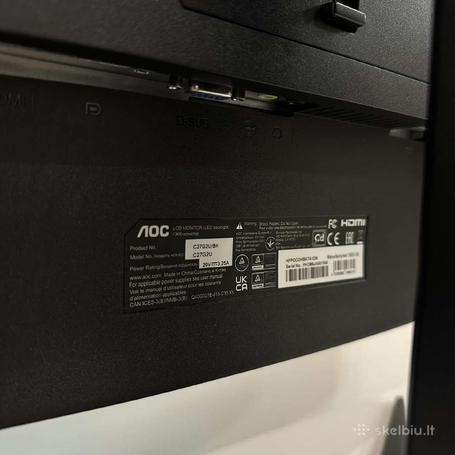 Aoc C27g2u/bk 27 165hz Gaming monitorius - nuotraukos Nr. 8
