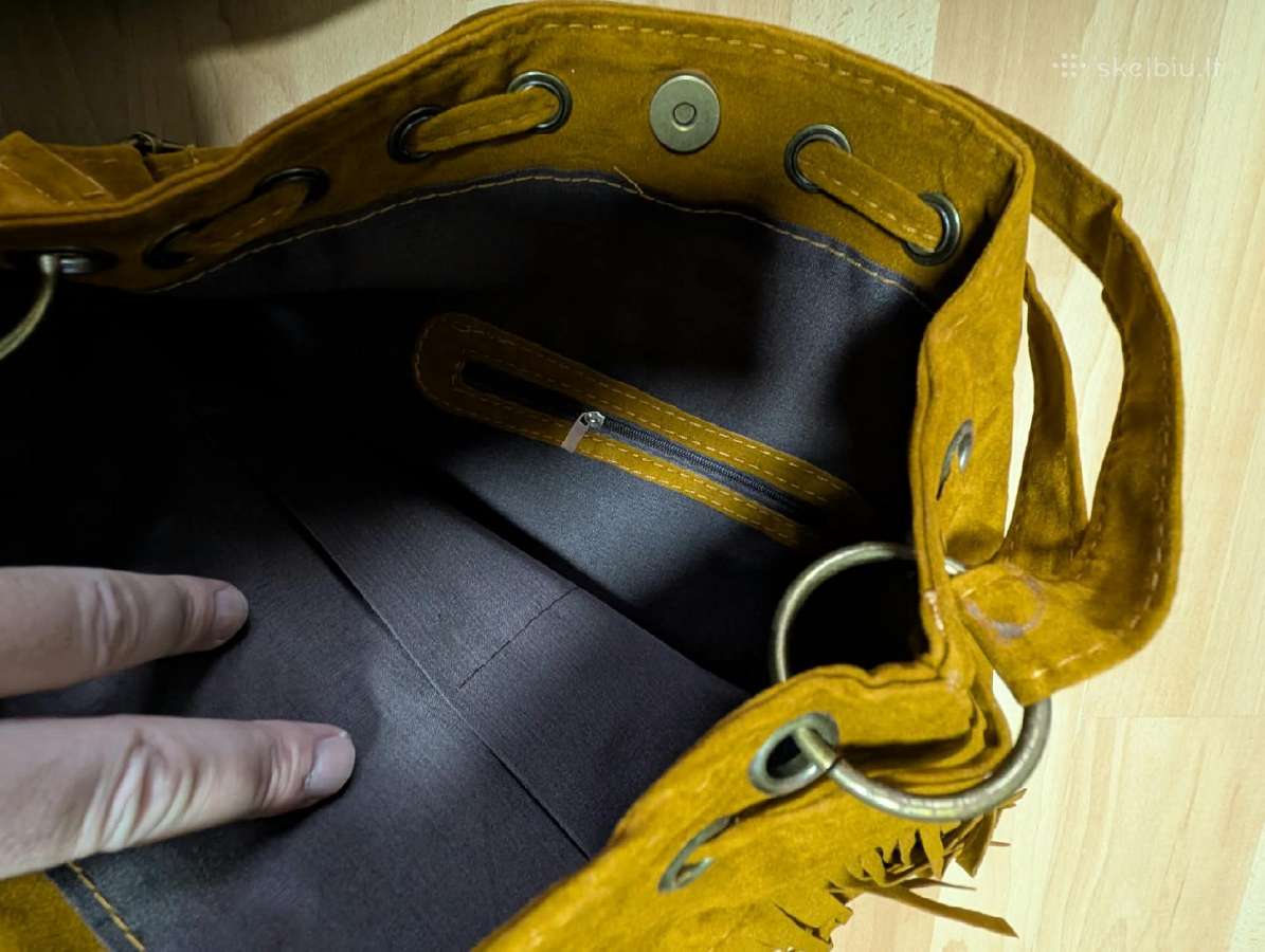 Madinga rudos / garstyčių spalvos rankinė su kutai - nuotraukos Nr. 6
