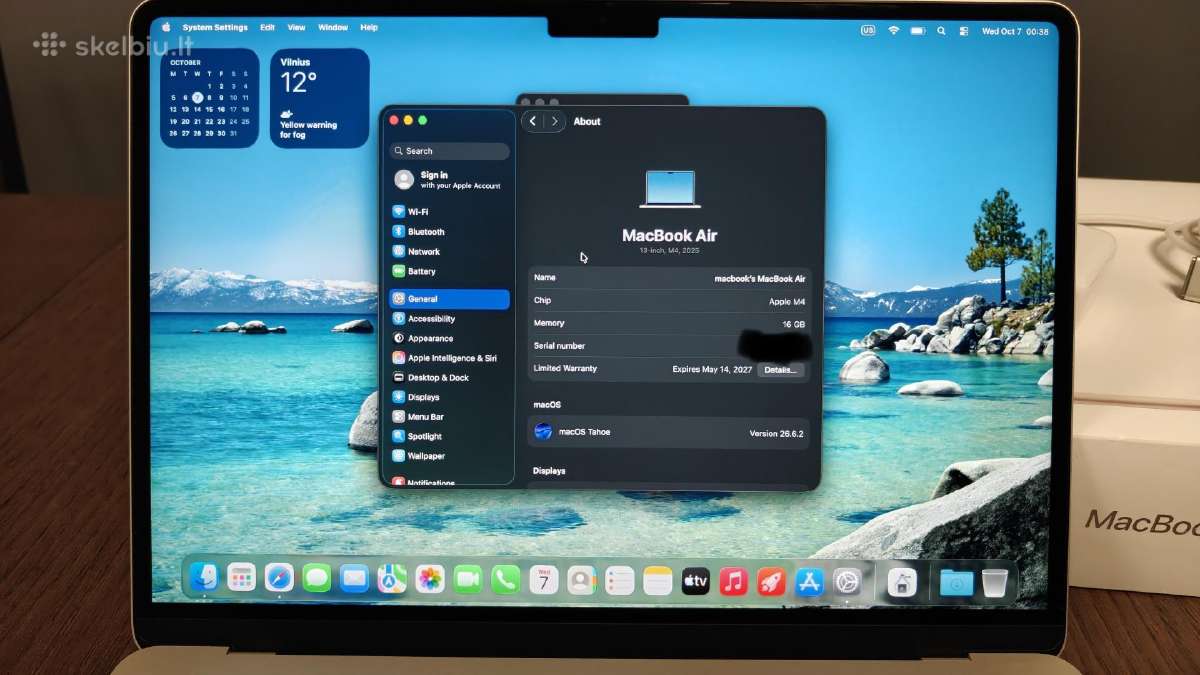 MacBook Air 13 M4 Starlight 16gb RAM 256gb 100%bat - nuotraukos Nr. 4