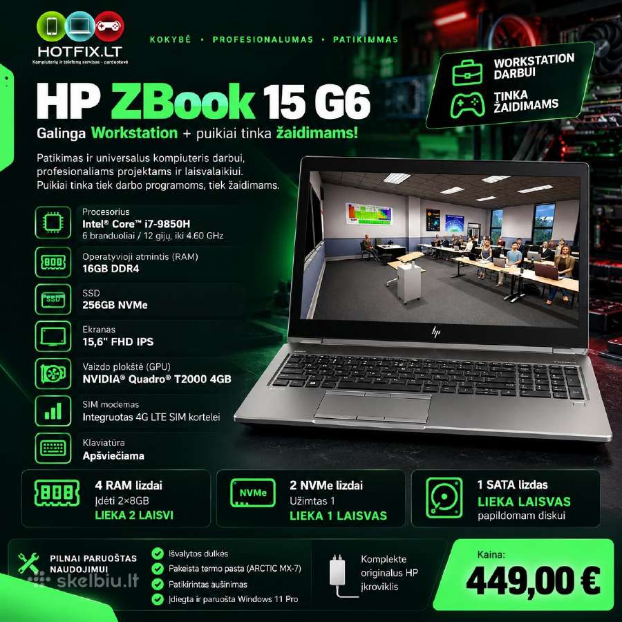 Hp Zbook g6 i7-9th/16gb/256gb/quadro t2000 4gb - nuotraukos Nr. 2