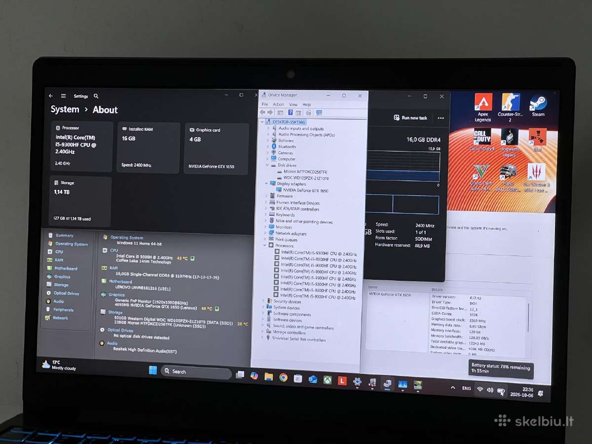 Parduodamas Lenovo L340 su Gtx 1650, 16gb/1.25tb. - nuotraukos Nr. 8