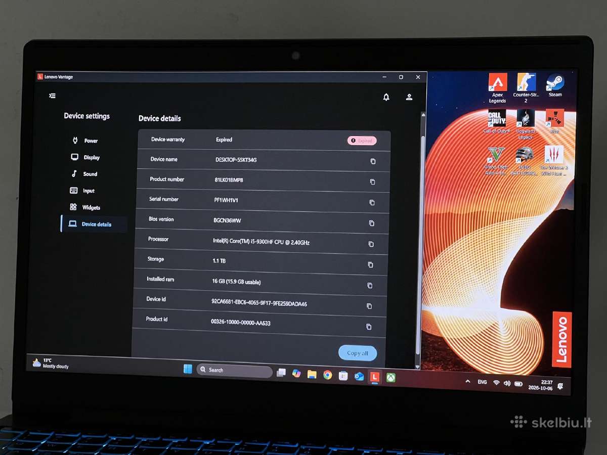 Parduodamas Lenovo L340 su Gtx 1650, 16gb/1.25tb. - nuotraukos Nr. 9