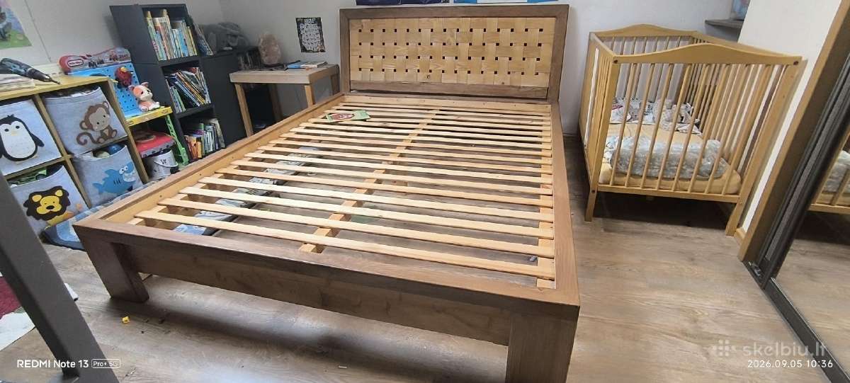 Rankų darbo Lova iš uosio su matrasu 160 X 200 - nuotraukos Nr. 2
