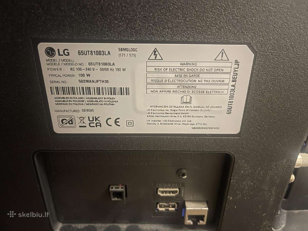 165cm 4k Uhd smart LG 65ut81003la su garantija - nuotraukos Nr. 2