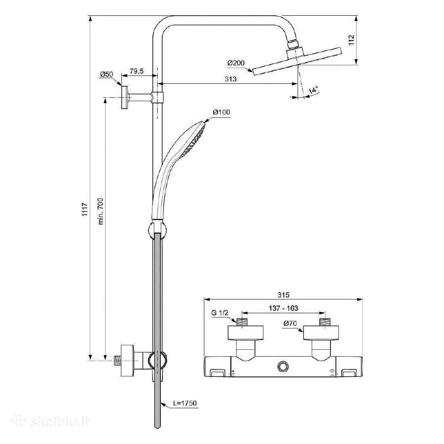 Ideal Standard termostatinė dušo sistema Ctherm 25 - nuotraukos Nr. 2