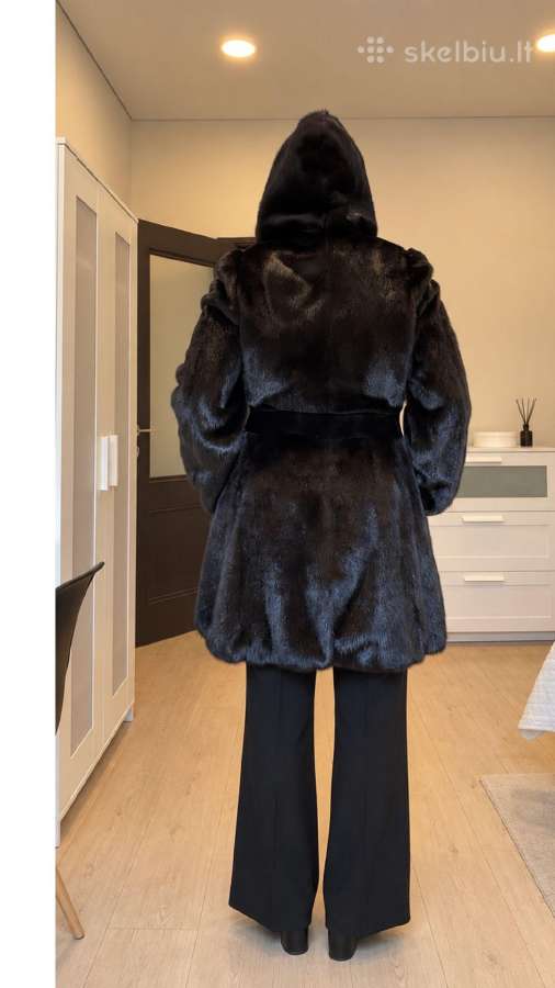 Imperia Furs audinės kailiniai su gobtuvu ir diržu - nuotraukos Nr. 4