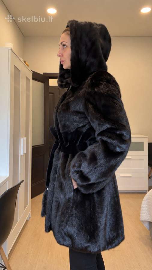 Imperia Furs audinės kailiniai su gobtuvu ir diržu - nuotraukos Nr. 5