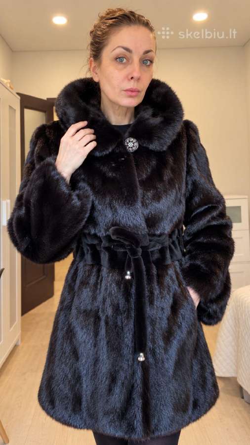 Imperia Furs audinės kailiniai su gobtuvu ir diržu - nuotraukos Nr. 7