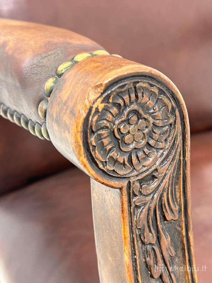 Ąžuolinio rėmo darbo krėslas su oda - nuotraukos Nr. 15