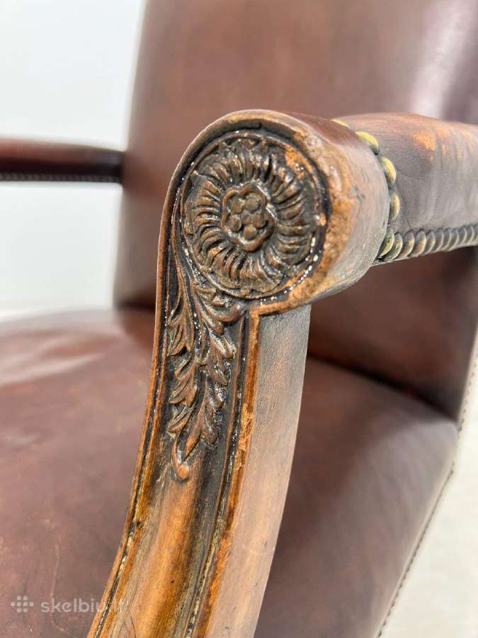 Ąžuolinio rėmo darbo krėslas su oda - nuotraukos Nr. 16