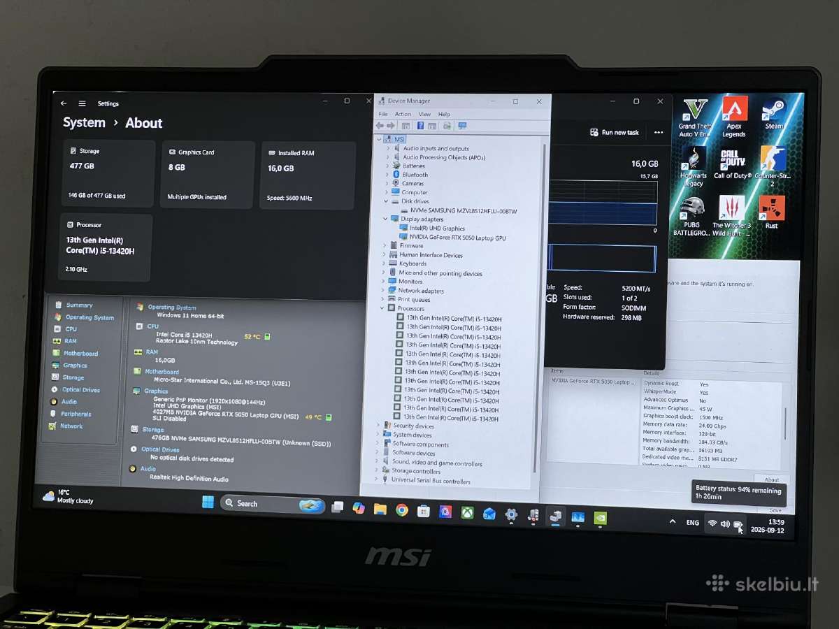 Parduodamas Msi Cyborg su Rtx 5050, I5-13k, 144hz. - nuotraukos Nr. 8
