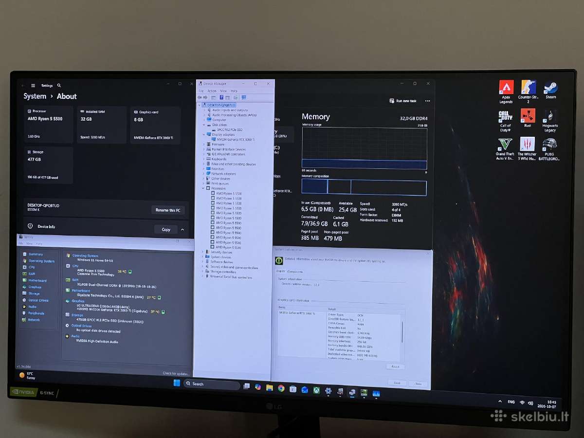 Parduodamas Stac. Su Rtx 3060ti, Ryzen 5, 32/512gb - nuotraukos Nr. 4