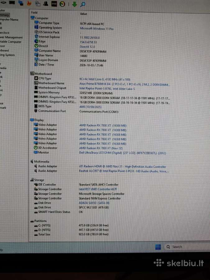 Intel 14400/7800xt/32gb RAM - nuotraukos Nr. 7