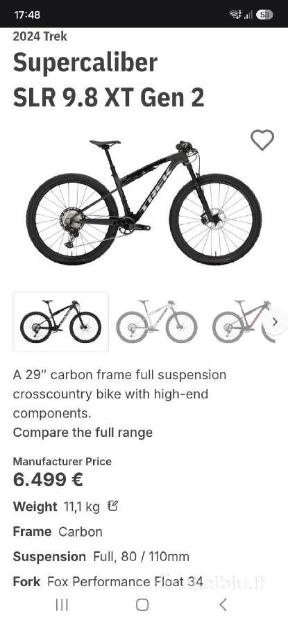 Trek Supercaliber Pilnai carbon XC Fox34 XT 1x12 L - nuotraukos Nr. 7