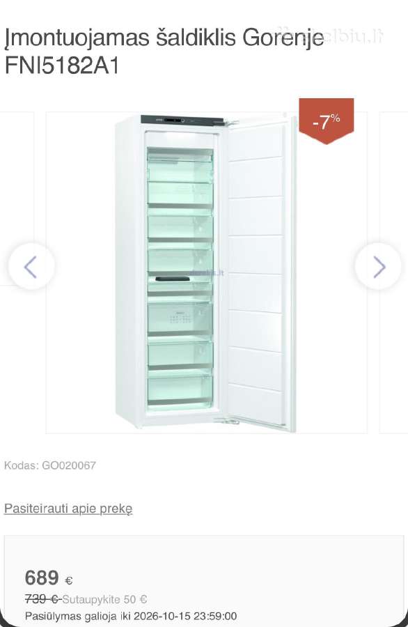 Įmontuojamas šaldiklis Gorenje - nuotraukos Nr. 9