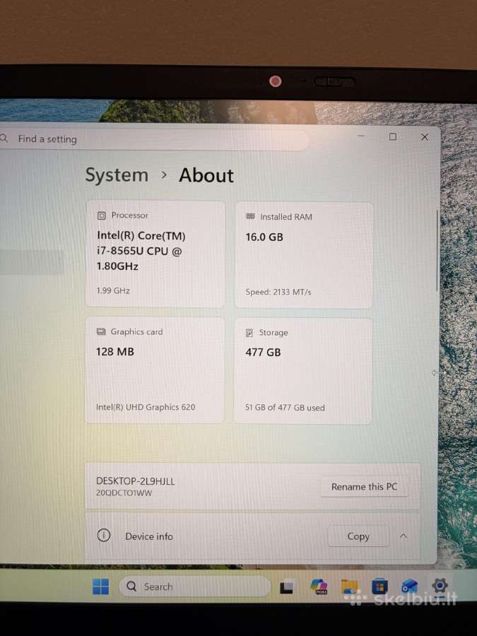 Lenovo Thinkpad X1 Carbon 7th Gen, i7-8565u, 512gb - nuotraukos Nr. 5
