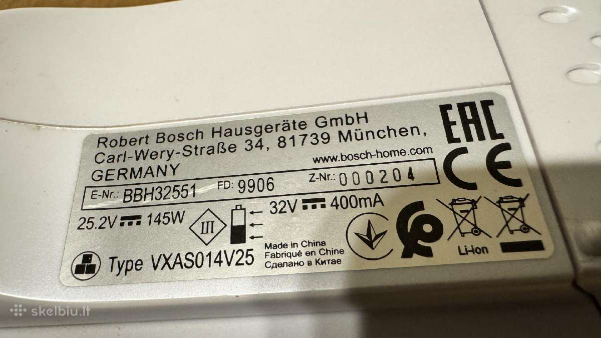 Bosch Bbh32551 dalimis - nuotraukos Nr. 2