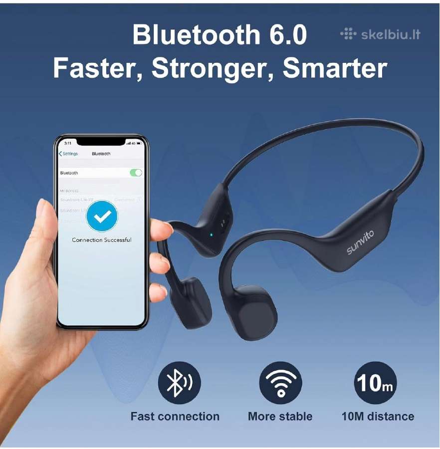 Belaidės bluetooth sportinės ausinės Sunvito - nuotraukos Nr. 4