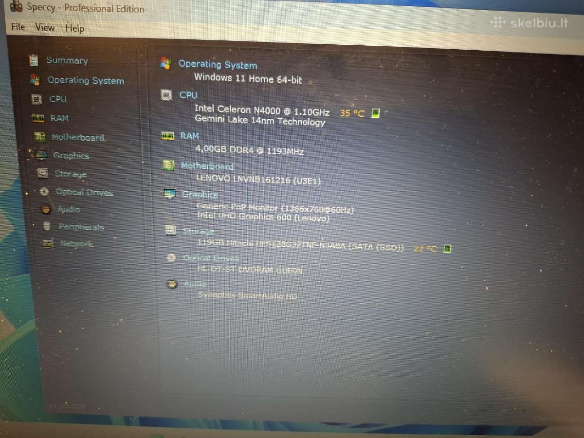 Lenovo V130. Celeron N4000, 4gb ddr3, 120gb SSD - nuotraukos Nr. 3
