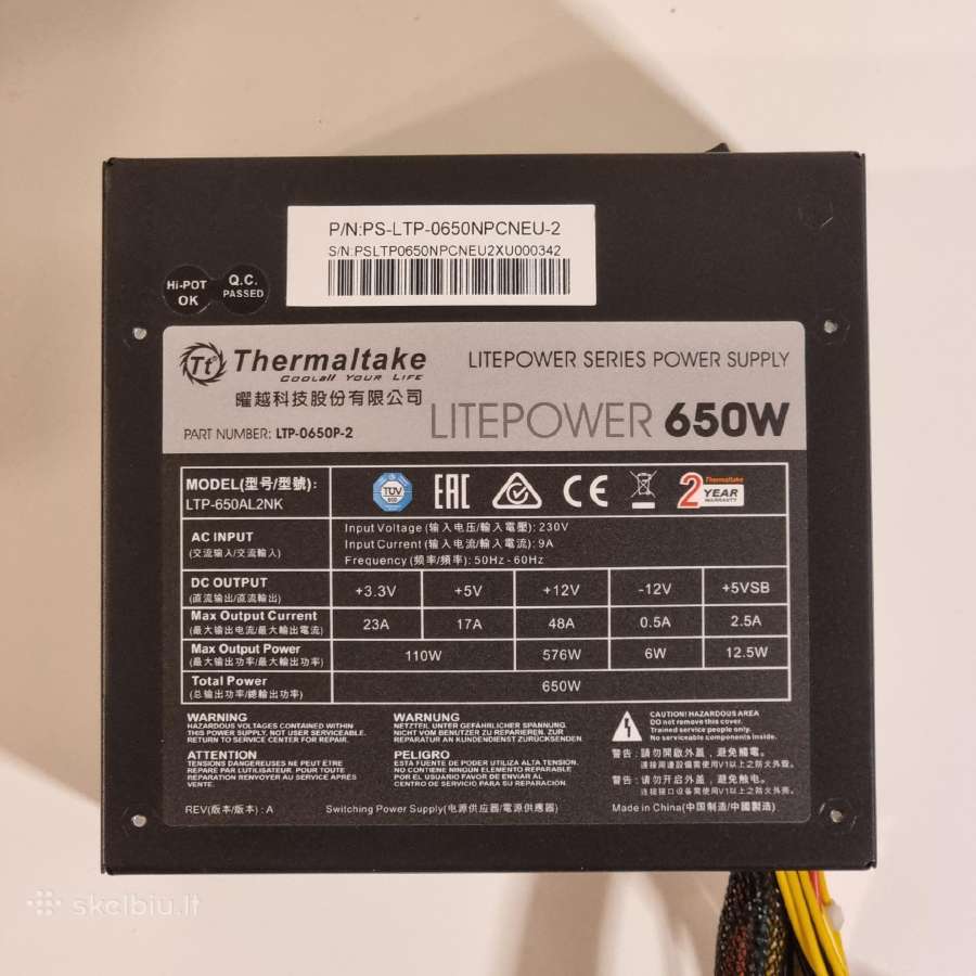 Thermaltake Litepower 650w maitinimo blokas - nuotraukos Nr. 2
